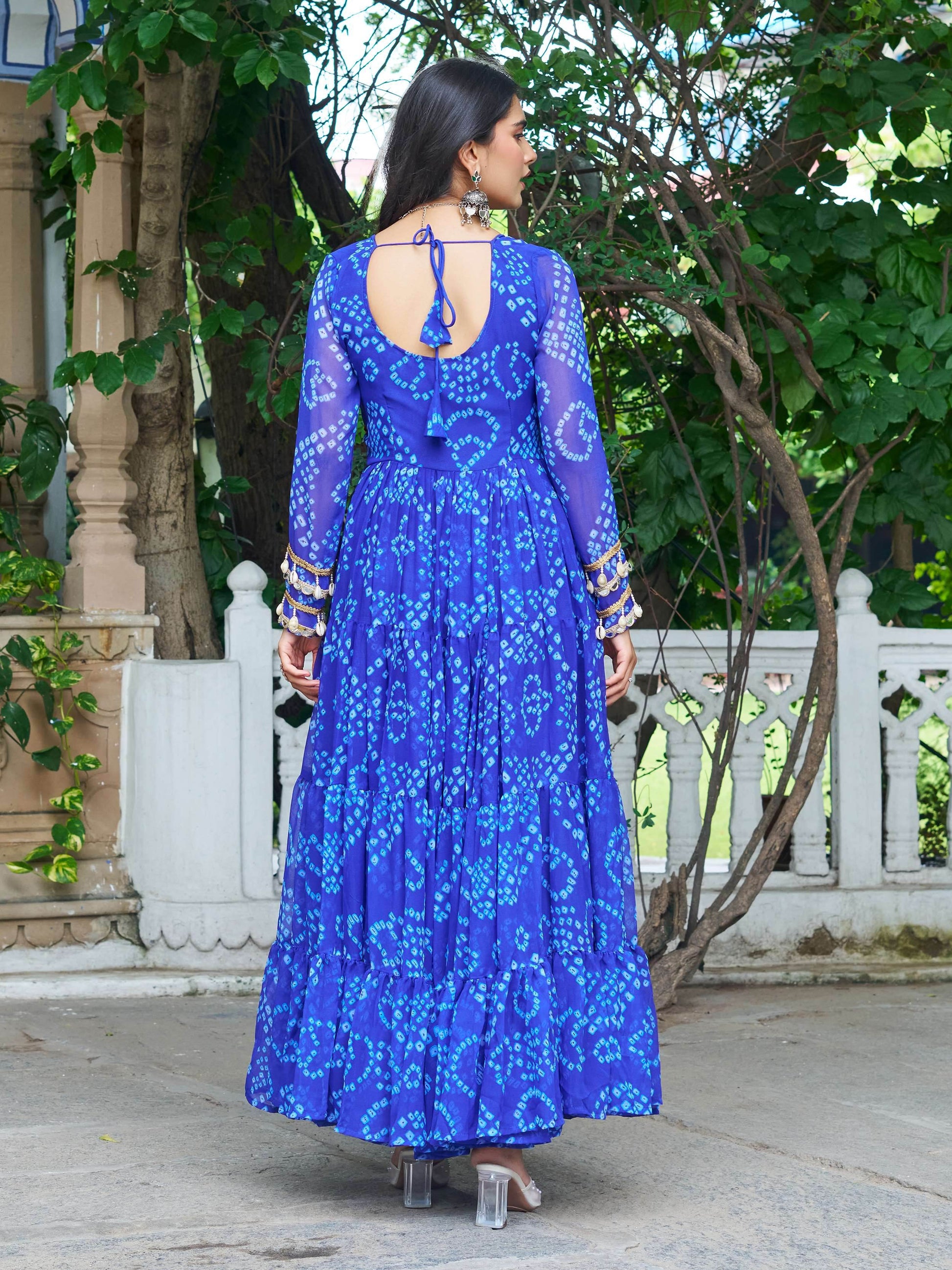 Alluring Blue Kutchi Patch Work Georgette Navratri Special Gown - Zeel Clothing