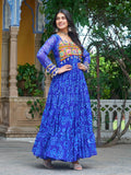 Alluring Blue Kutchi Patch Work Georgette Navratri Special Gown - Zeel Clothing