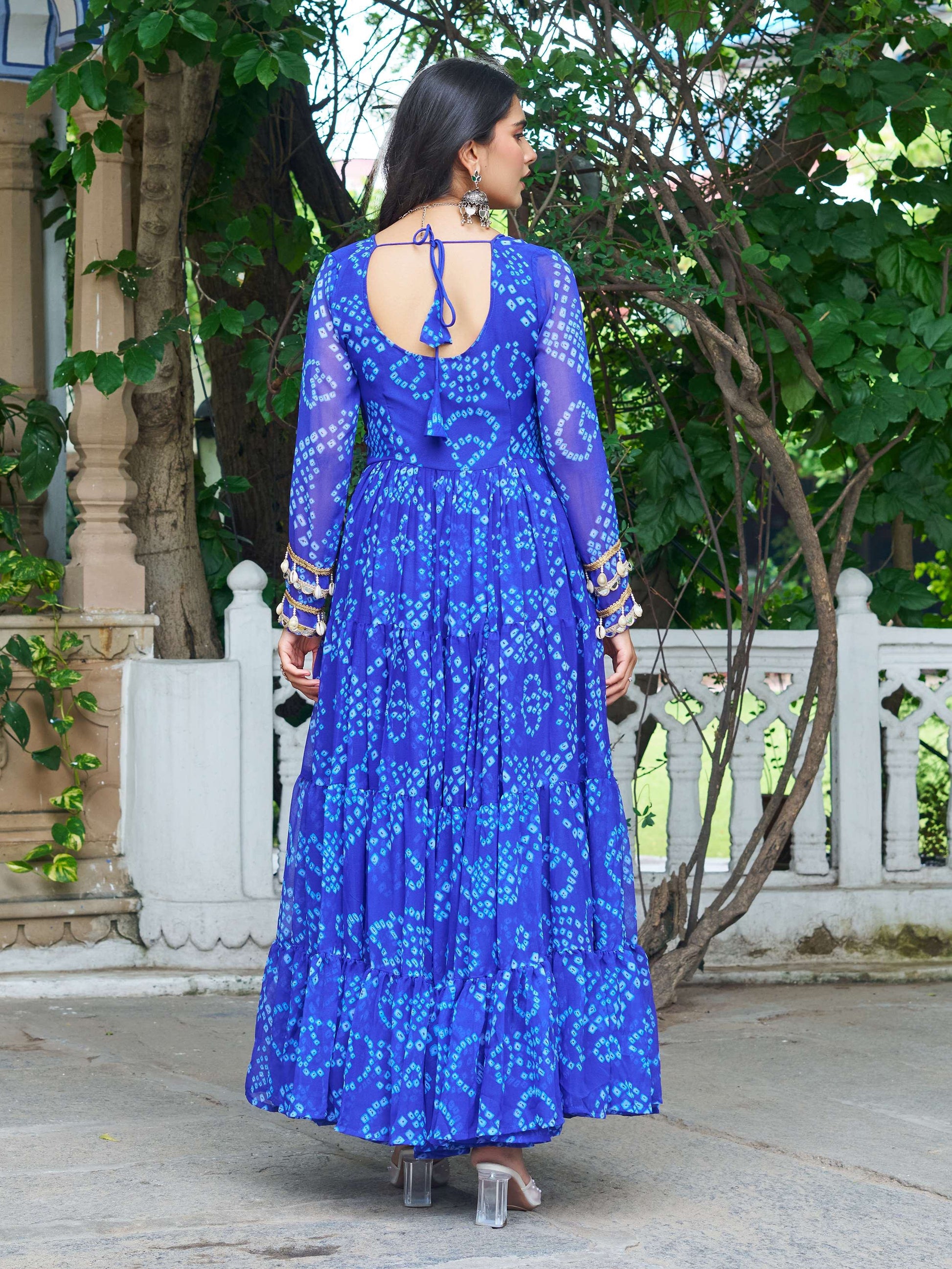 Alluring Blue Kutchi Patch Work Georgette Navratri Special Gown - Zeel Clothing