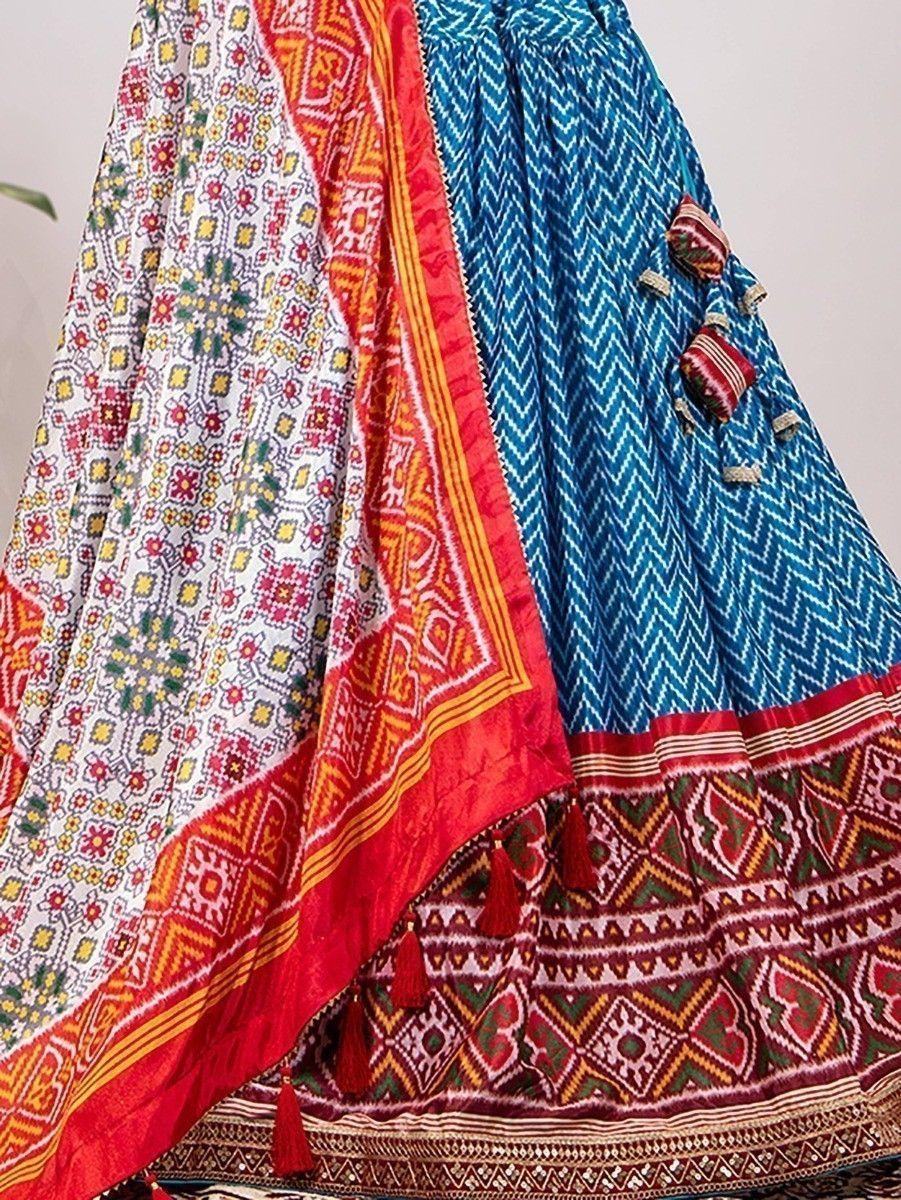 Alluring Blue Leheriya-Patola Chinon Festival Wear Lehenga Choli