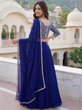 Alluring Blue Sequins Embroidered Georgette Lehenga Choli With Dupatta