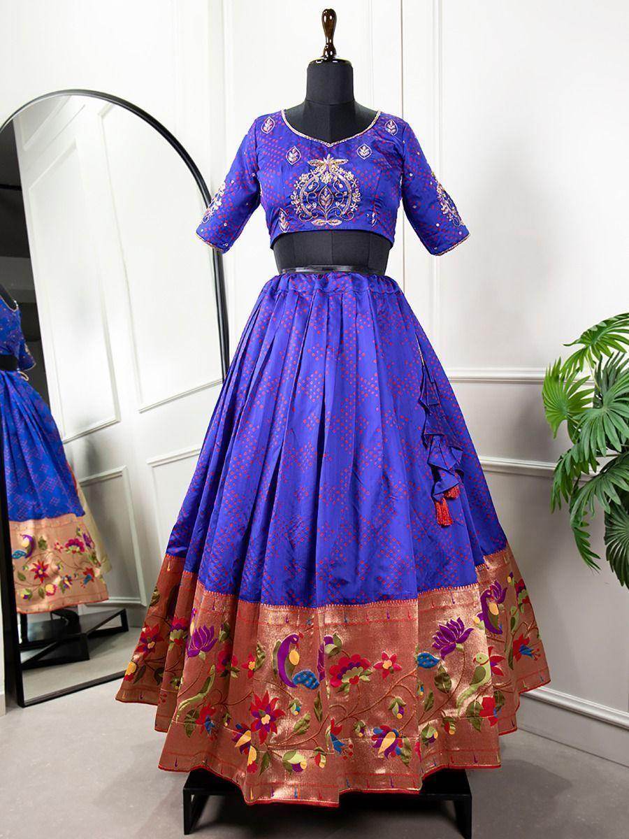 Alluring Blue Zari Work Jacquard Lehenga Choli - Zeel Clothing