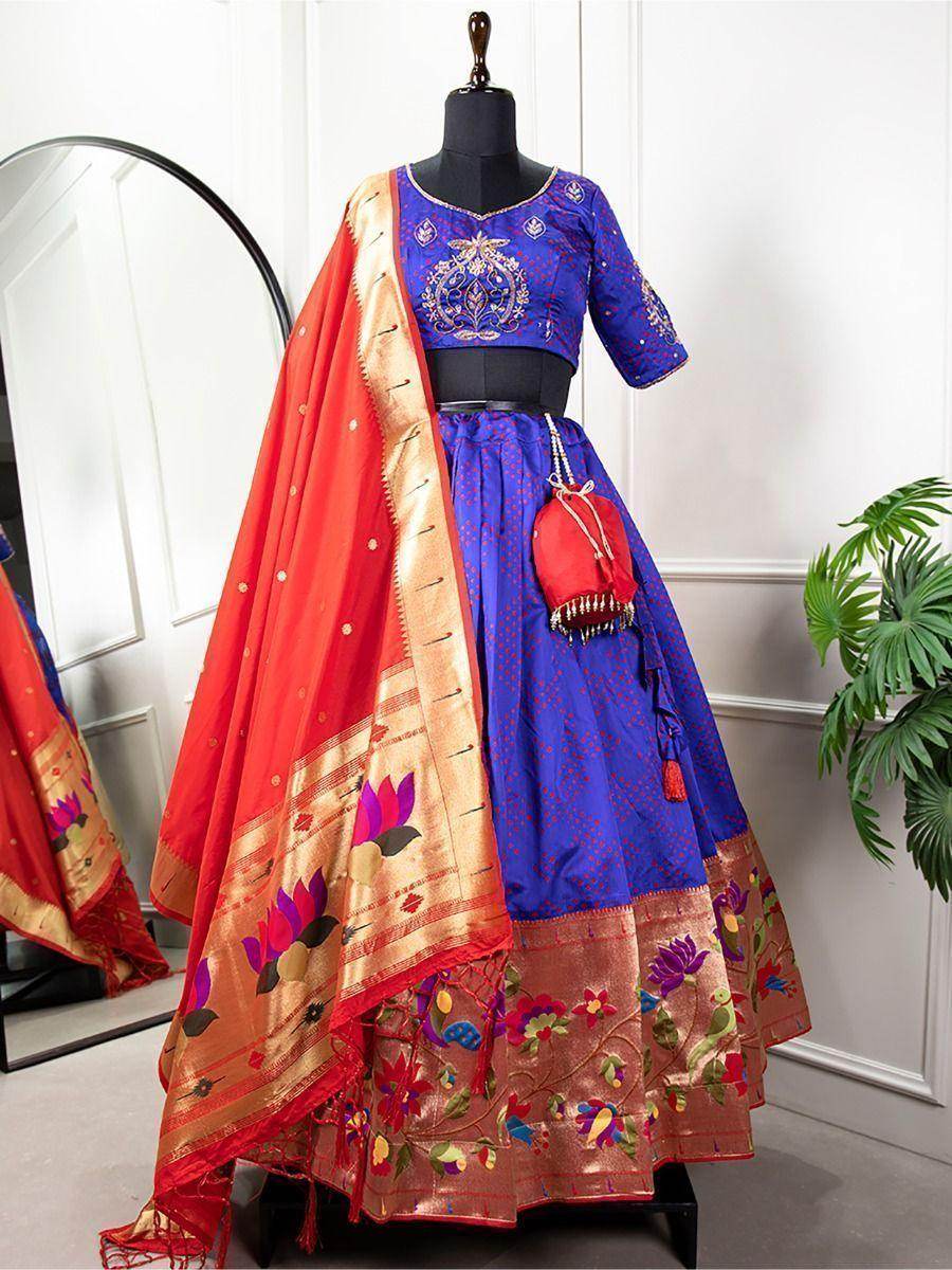 Alluring Blue Zari Work Jacquard Lehenga Choli - Zeel Clothing