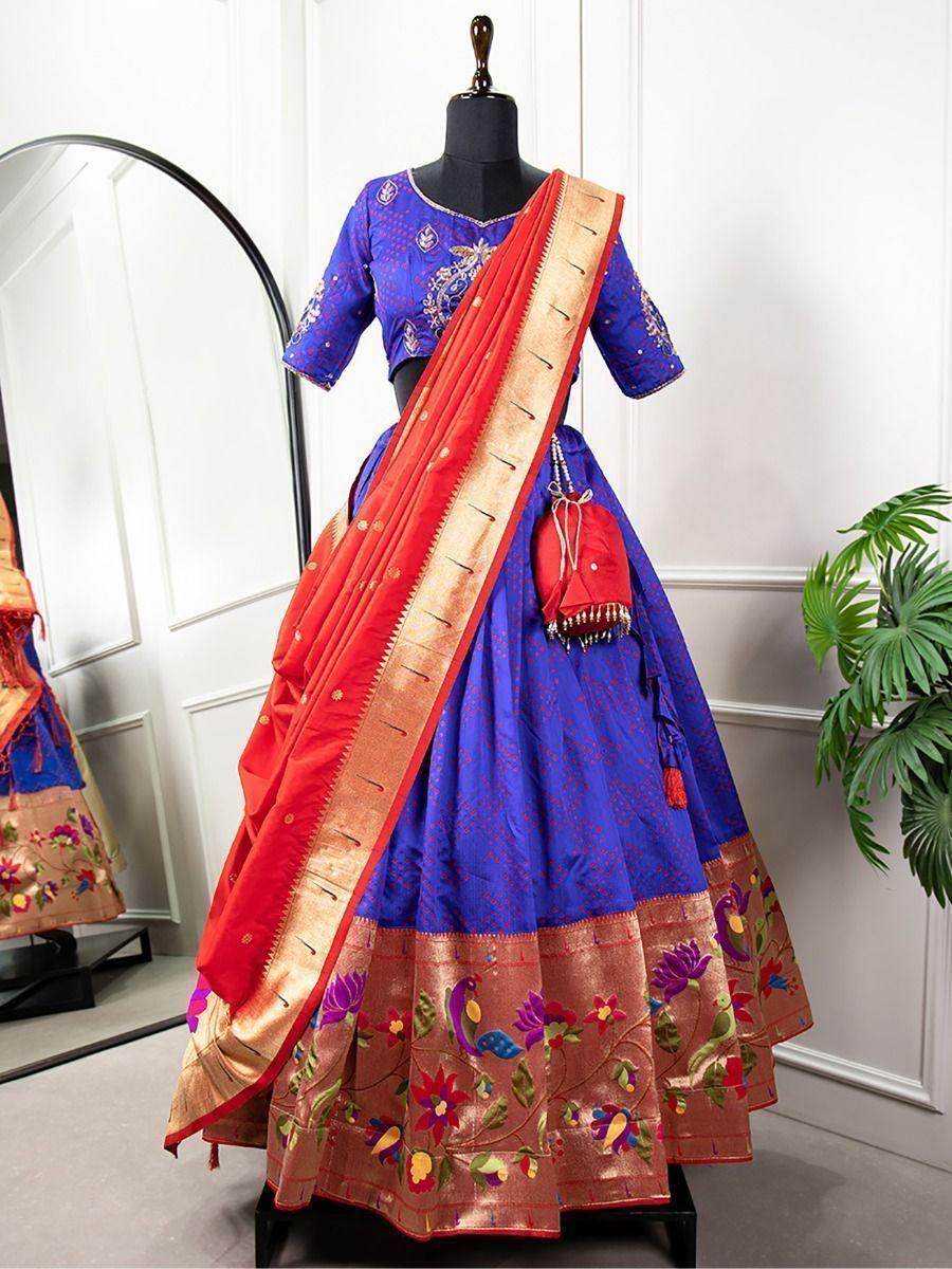 Alluring Blue Zari Work Jacquard Lehenga Choli - Zeel Clothing