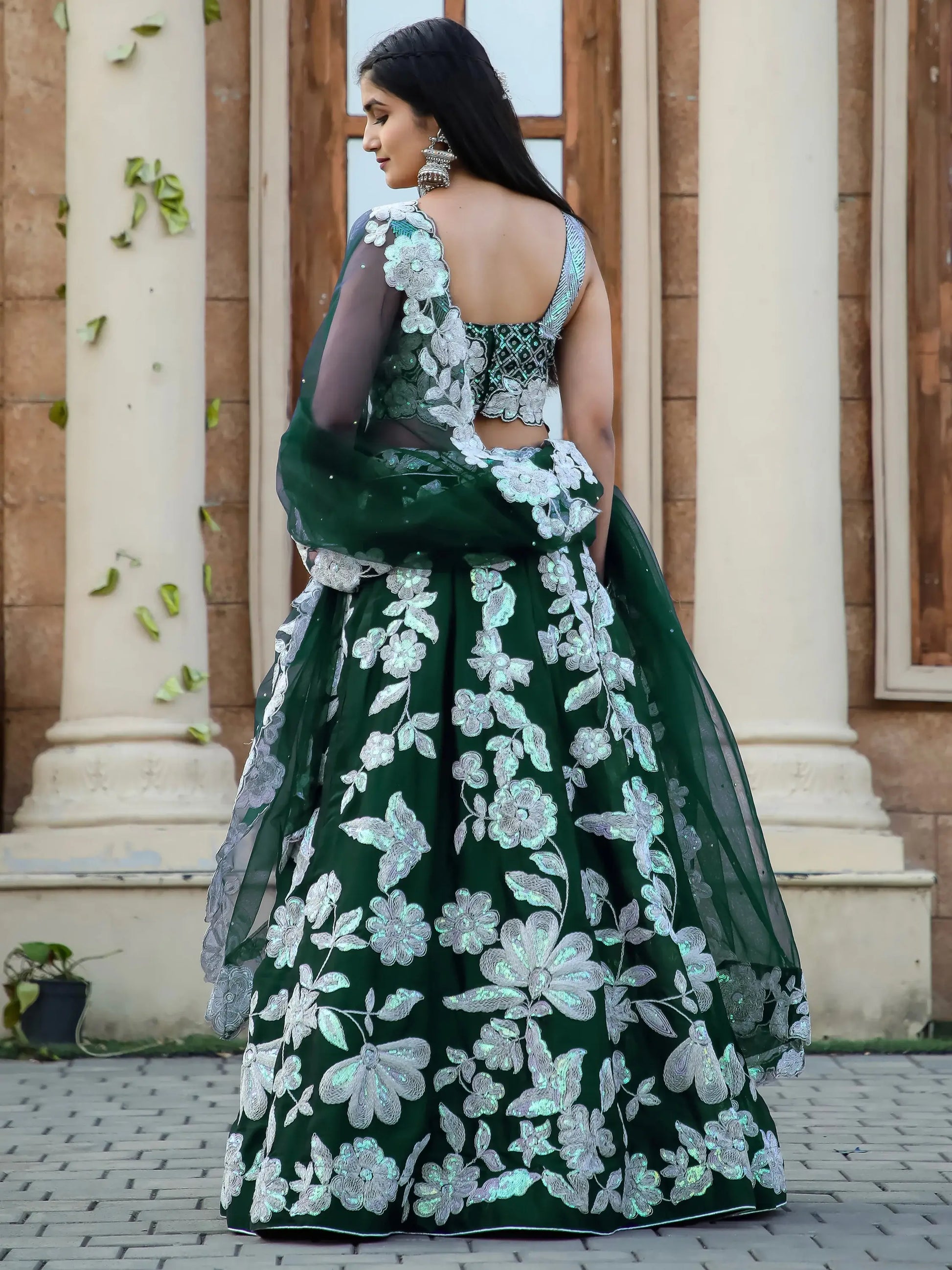 Alluring Bottle Green Dori Work Georgette Lehenga Choli With Dupatta - Zeel Clothing