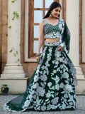 Alluring Bottle Green Dori Work Georgette Lehenga Choli With Dupatta - Zeel Clothing