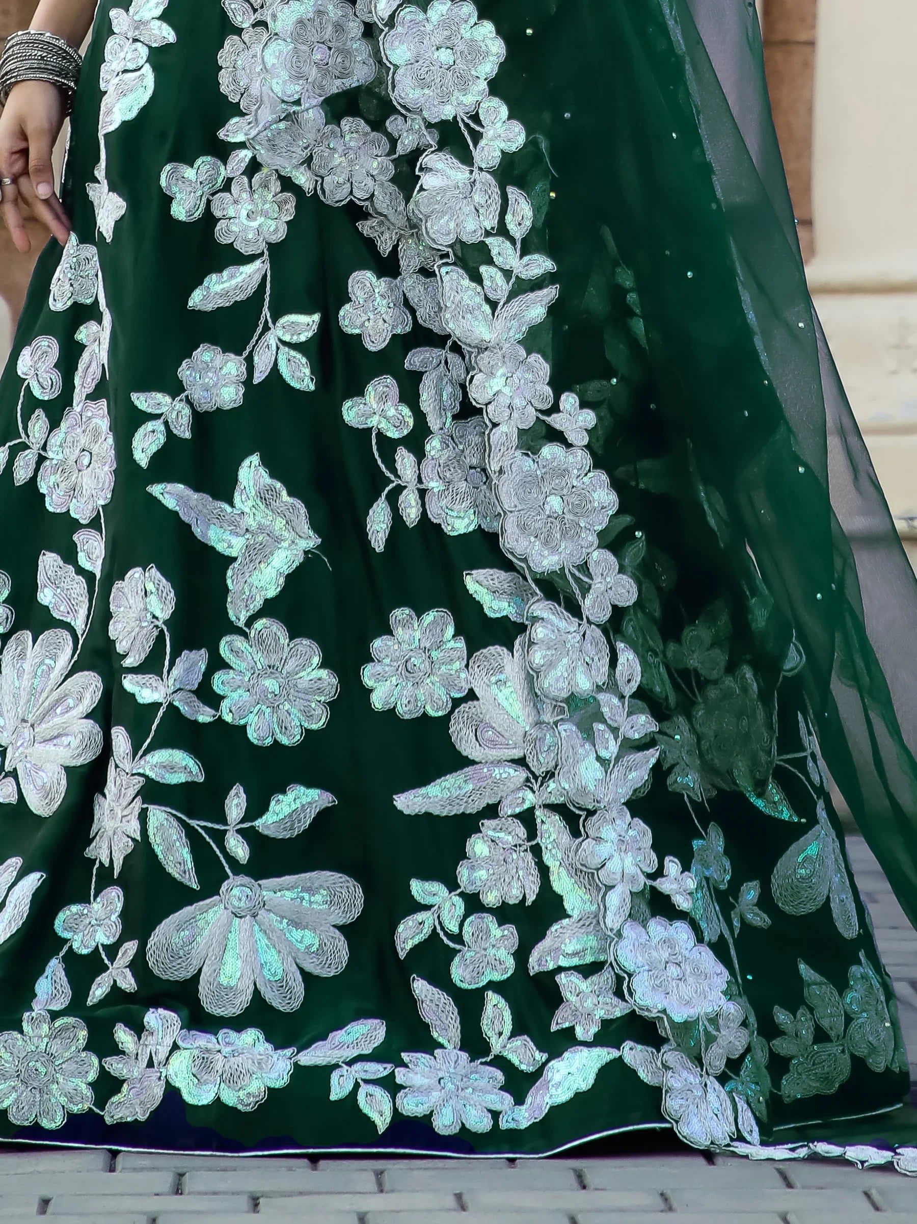 Alluring Bottle Green Dori Work Georgette Lehenga Choli With Dupatta - Zeel Clothing
