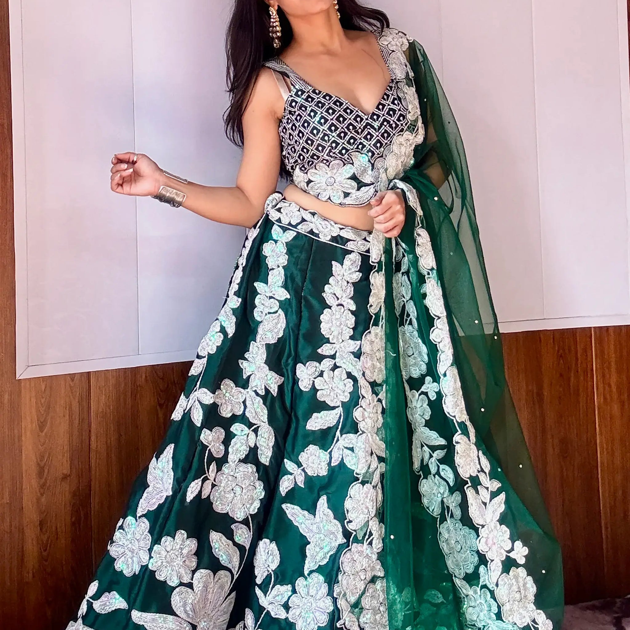 Alluring Bottle Green Dori Work Georgette Lehenga Choli With Dupatta - Zeel Clothing