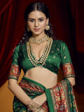 Alluring Bottle Green Paisley Printed Tussar Silk Mehendi Wear Saree - Zeel Clothing