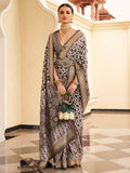 Alluring Brown Digital Print Silk Reception Wear Saree With Blouse - Zeel Clothing
