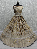 Alluring Brown Embroidered Velvet Wedding Lehenga Choli With Dupatta - Zeel Clothing