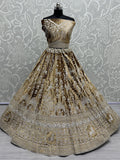 Alluring Brown Embroidered Velvet Wedding Lehenga Choli With Dupatta - Zeel Clothing