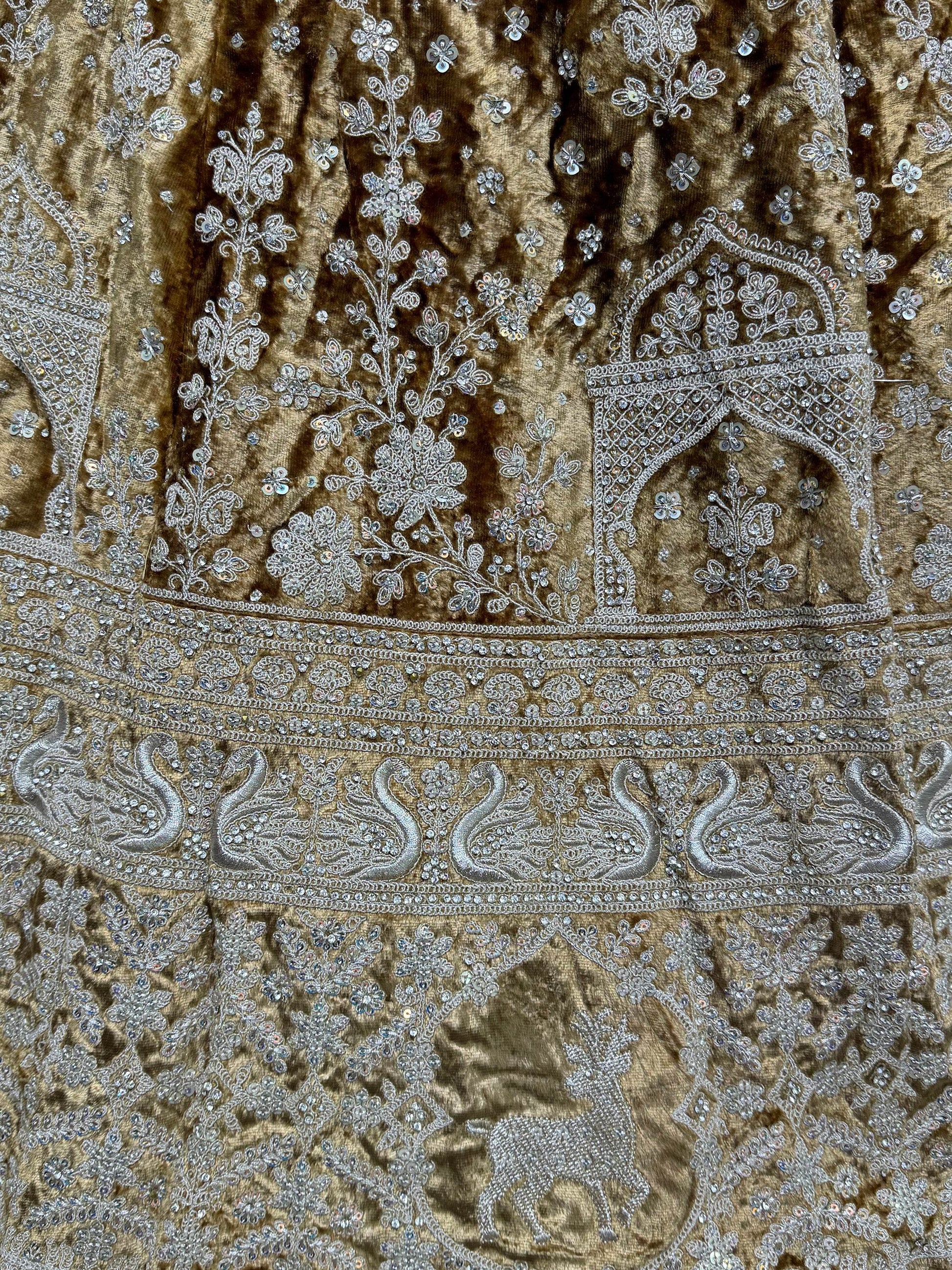 Alluring Brown Embroidered Velvet Wedding Lehenga Choli With Dupatta - Zeel Clothing