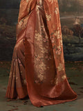 Alluring Brown Floral Printed Silk Events Wear Saree With Blouse - Zeel Clothing