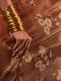 Alluring Brown Floral Printed Silk Events Wear Saree With Blouse - Zeel Clothing