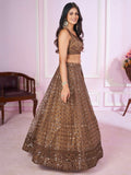 Alluring Brown Sequins Net Bridesmaid Lehenga Choli With Dupatta - Zeel Clothing