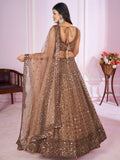Alluring Brown Sequins Net Bridesmaid Lehenga Choli With Dupatta - Zeel Clothing