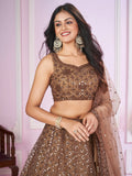 Alluring Brown Sequins Net Bridesmaid Lehenga Choli With Dupatta - Zeel Clothing
