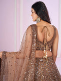 Alluring Brown Sequins Net Bridesmaid Lehenga Choli With Dupatta - Zeel Clothing