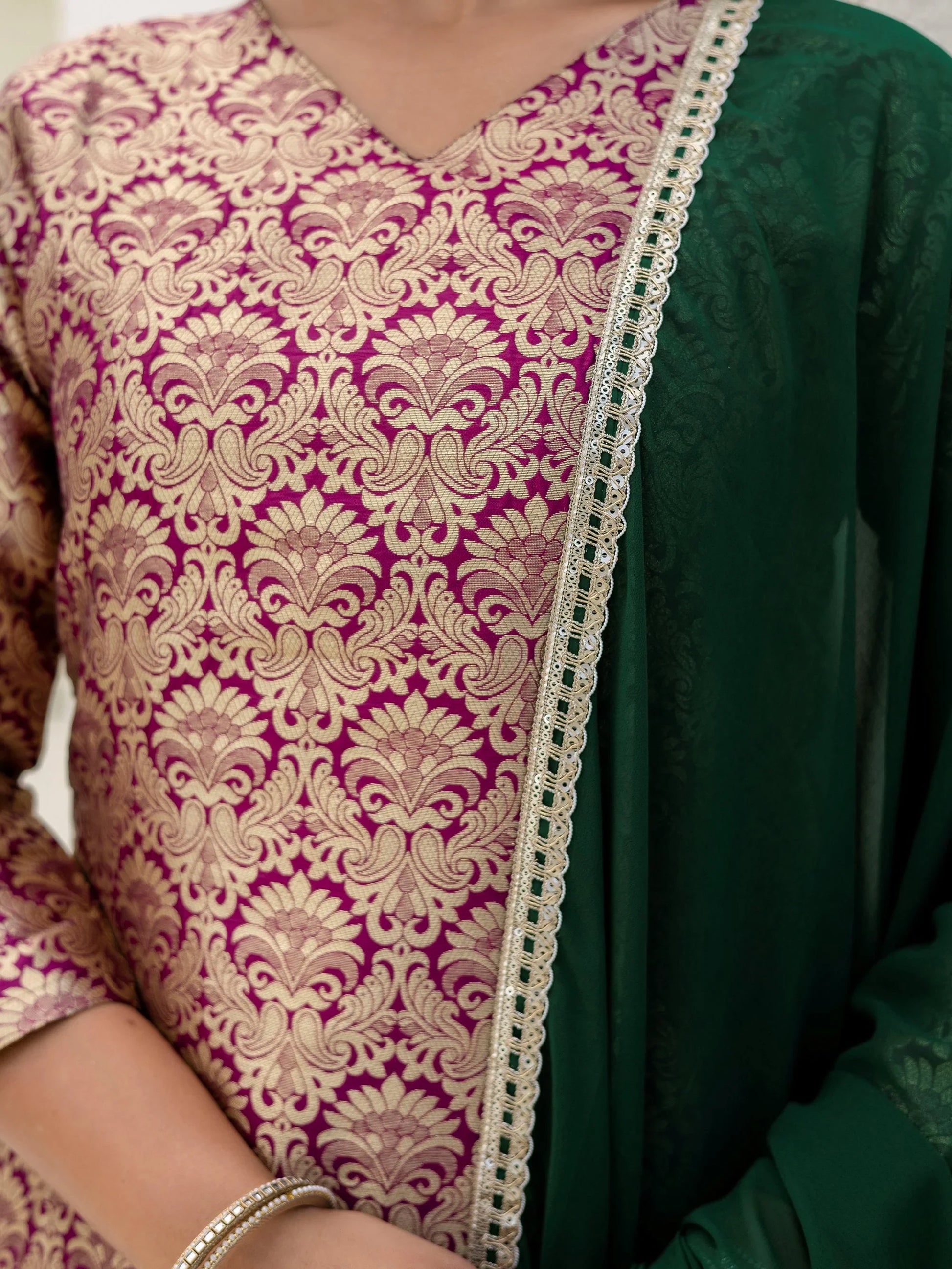 Alluring Brown Zari Weaving Jacquard Wedding Wear Sharara Suit