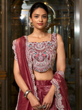 Alluring Burgundy Sequins Work Organza Crush Lehenga Choli With Dupatta - Zeel Clothing
