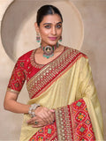 Alluring Cream Weaving Kanjivaram Silk Wedding Saree With Blouse - Zeel Clothing
