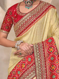 Alluring Cream Weaving Kanjivaram Silk Wedding Saree With Blouse - Zeel Clothing