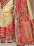 Alluring Cream Weaving Kanjivaram Silk Wedding Saree With Blouse - Zeel Clothing