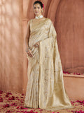 Alluring Cream Zari Weaving Banarasi Silk Event Wear Saree - Zeel Clothing
