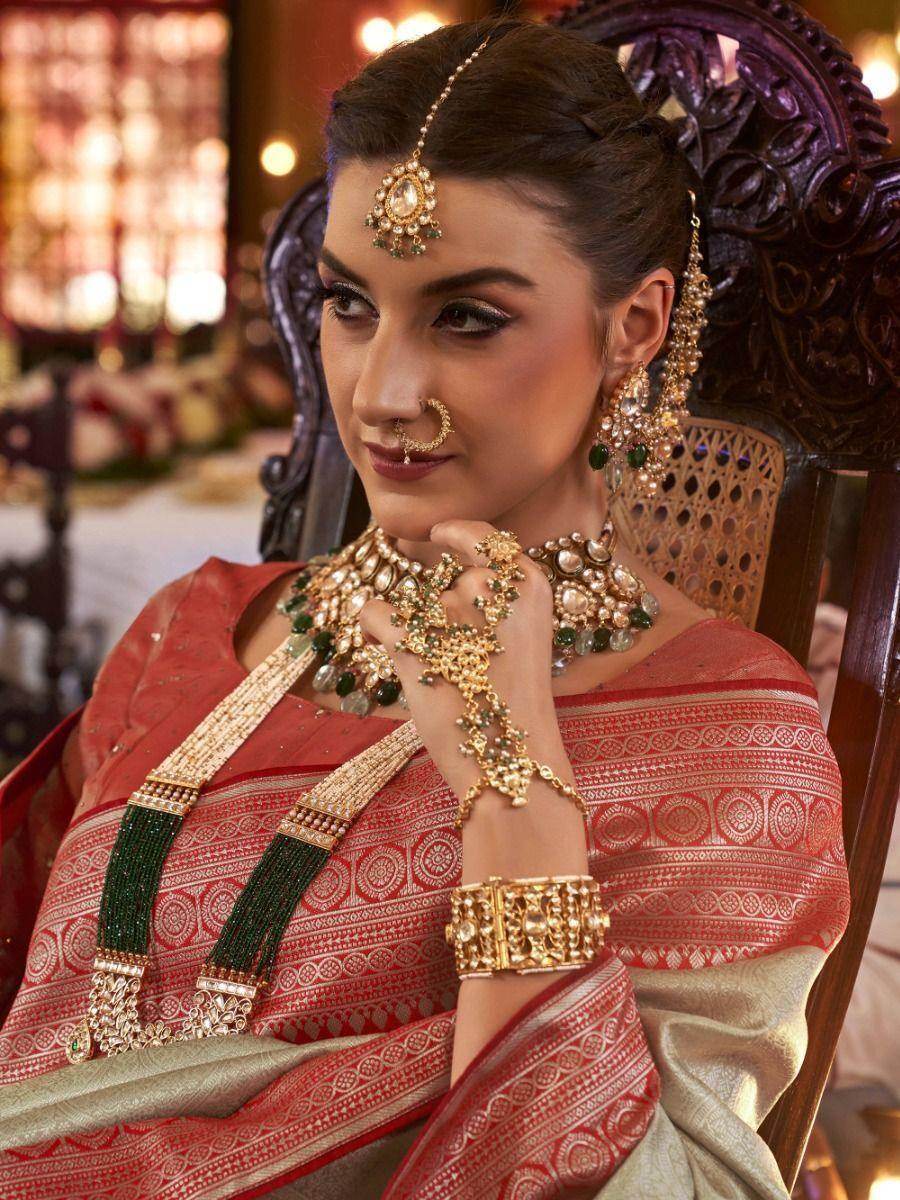 Alluring Cream Zari Woven Kanjivaram Silk Wedding Wear Saree - Zeel Clothing