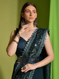Alluring Dark Green Sequins Georgette Party Wear Saree With Blouse - Zeel Clothing