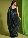 Alluring Dark Green Sequins Georgette Party Wear Saree With Blouse - Zeel Clothing