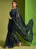 Alluring Dark Green Sequins Georgette Party Wear Saree With Blouse - Zeel Clothing