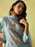 Alluring Dusty Blue Zardosi Work Organza Festive Wear Pant Suit - Zeel Clothing