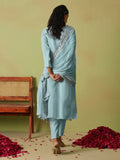 Alluring Dusty Blue Zardosi Work Organza Festive Wear Pant Suit - Zeel Clothing