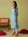 Alluring Dusty Blue Zardosi Work Organza Festive Wear Pant Suit - Zeel Clothing