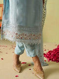 Alluring Dusty Blue Zardosi Work Organza Festive Wear Pant Suit - Zeel Clothing