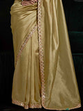 Alluring Golden Tissue Silk Saree With Printed Blouse - Zeel Clothing