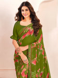 Alluring Green Digital Printed Georgette Office Wear Saree With Blouse - Zeel Clothing