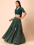 Alluring Green Embroidered Georgette Mehendi Wear Lehenga Choli