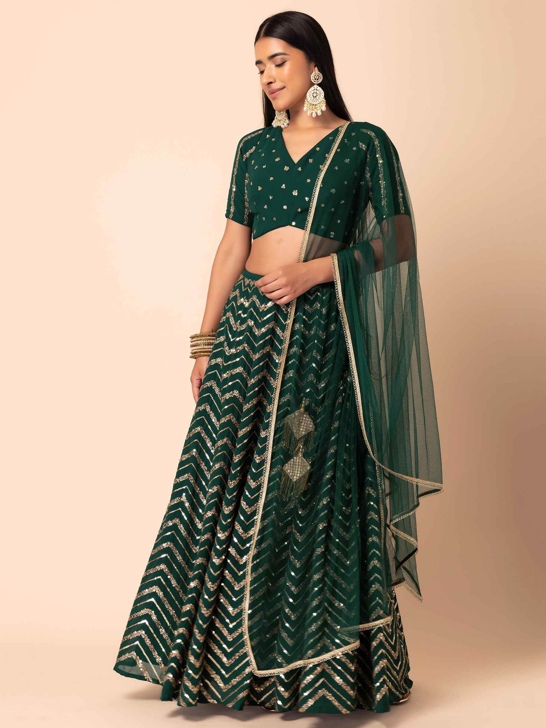 Alluring Green Embroidered Georgette Mehendi Wear Lehenga Choli - Zeel Clothing