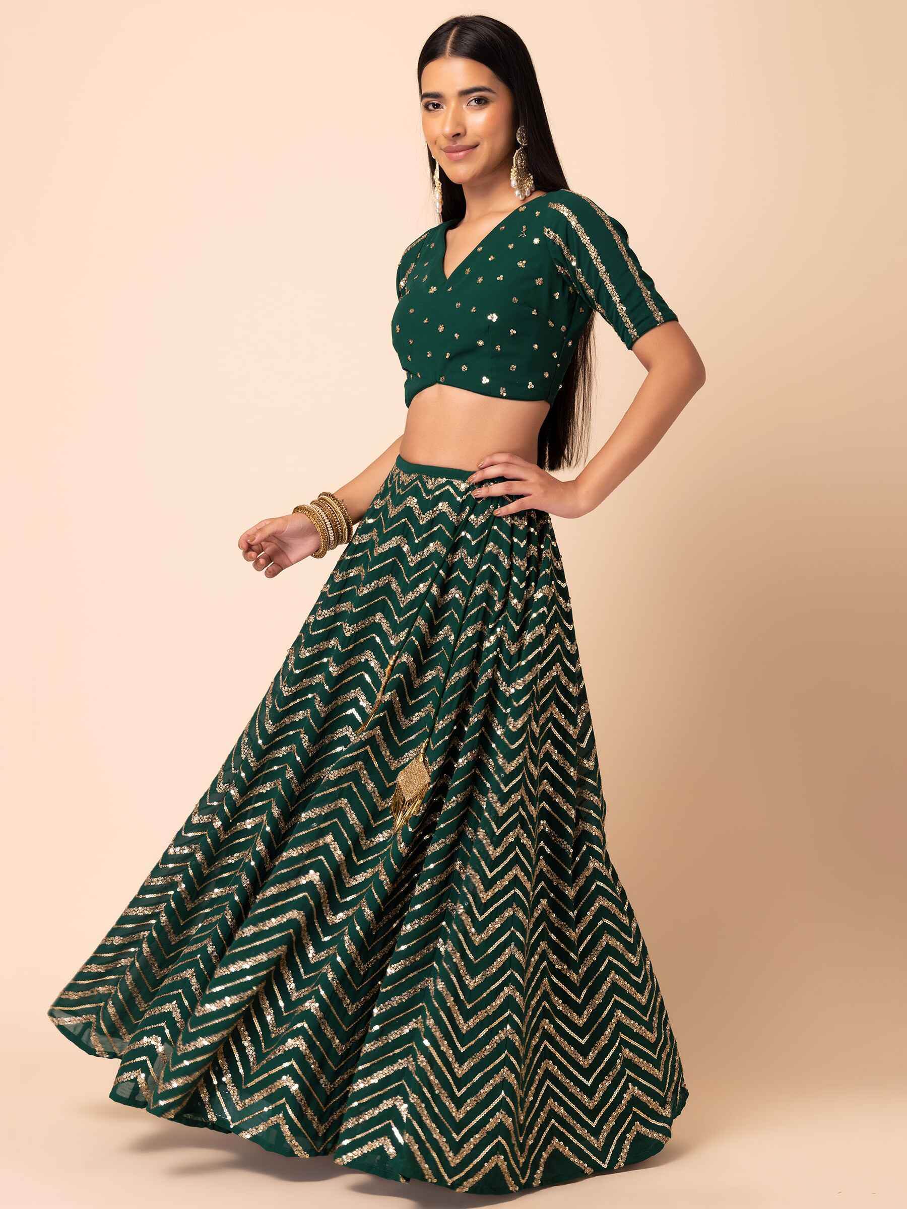 Alluring Green Embroidered Georgette Mehendi Wear Lehenga Choli - Zeel Clothing