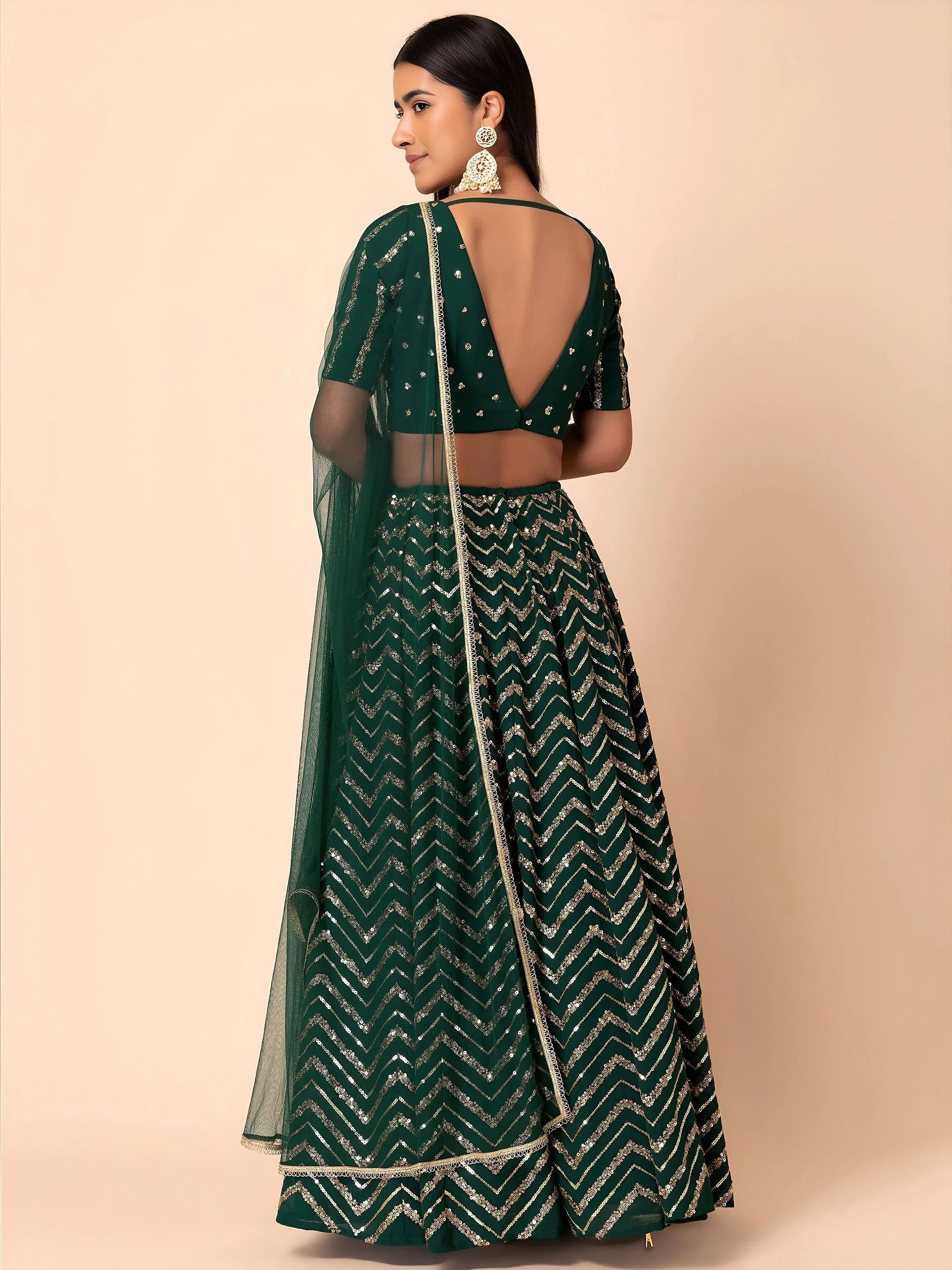 Alluring Green Embroidered Georgette Mehendi Wear Lehenga Choli