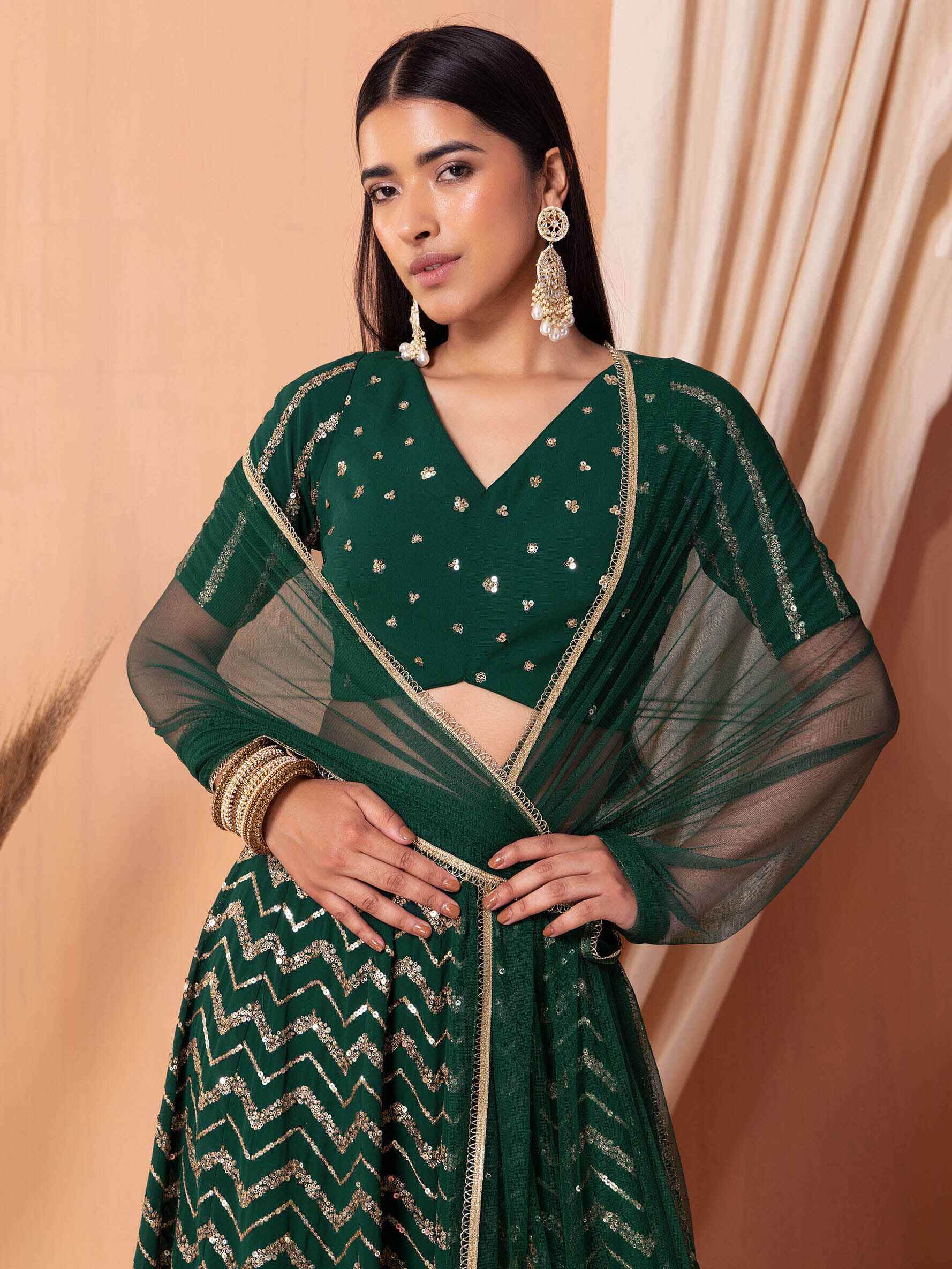 Alluring Green Embroidered Georgette Mehendi Wear Lehenga Choli - Zeel Clothing