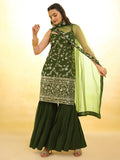 Alluring Green Embroidered Georgette Mehendi Wear Sharara Suit - Zeel Clothing