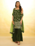 Alluring Green Embroidered Georgette Mehendi Wear Sharara Suit - Zeel Clothing