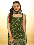 Alluring Green Embroidered Georgette Mehendi Wear Sharara Suit - Zeel Clothing