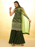 Alluring Green Embroidered Georgette Mehendi Wear Sharara Suit - Zeel Clothing