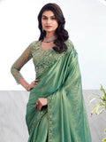 Alluring Green Embroidered Shimmer Silk Bridesmaid Saree With Blouse - Zeel Clothing