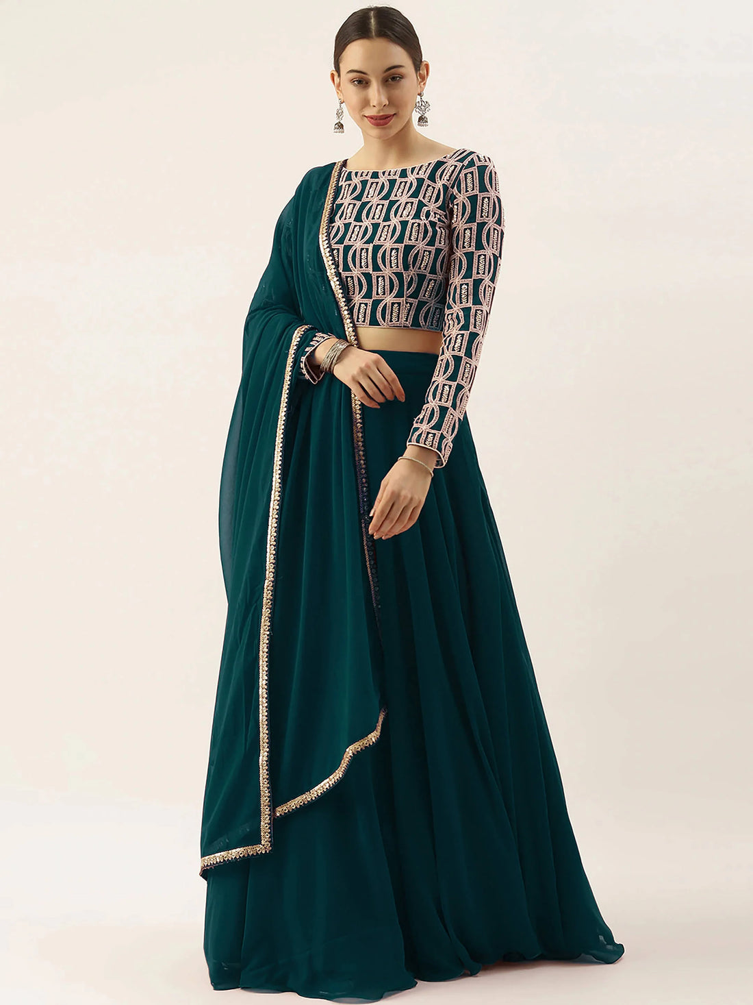 Alluring Green Georgette Party Wear Lehenga With Embroidered Choli - Zeel Clothing